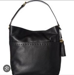 COLE HAAN Pebbled Black Leather Hobo Satchel Large Shoulder Bag Tassel & Brass
